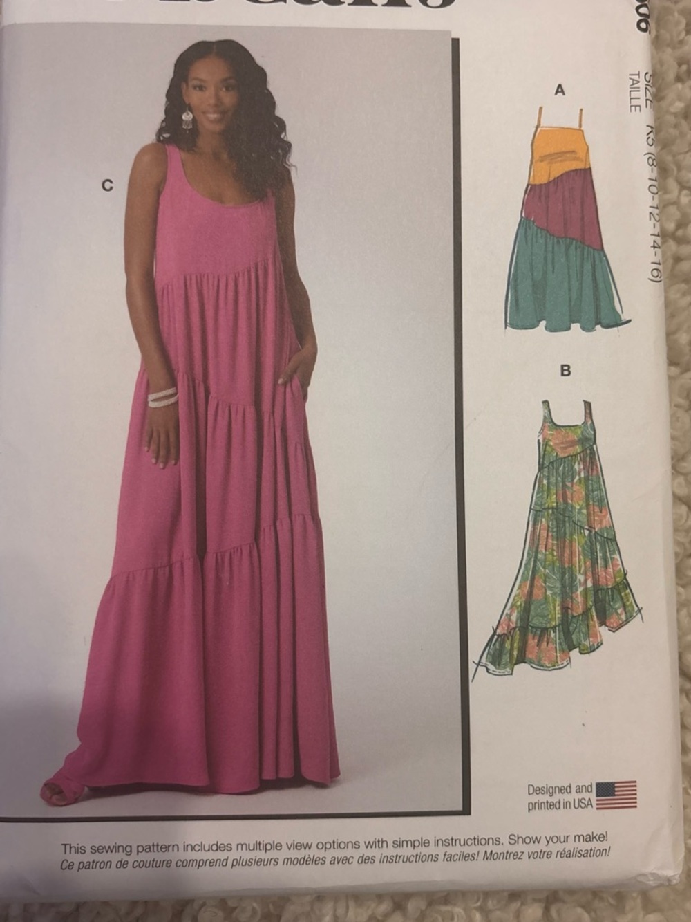 McCall’s Sleeveless Tiered Maxi Dress Sewing Pattern- Sizes 8 - 16 US (UNCUT)